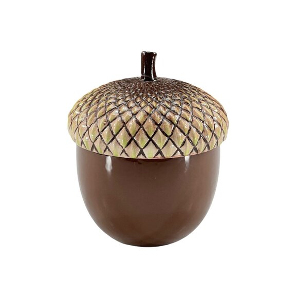 Harry Slatkin Acorn Shaped Jar Candle 2009 Fall Decor Ceramic Leaves Scent - Picture 1 of 10